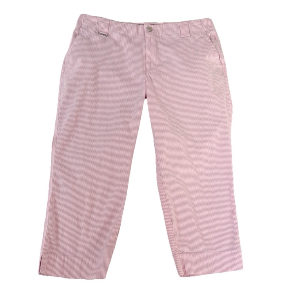 Ralph Lauren LRL Active Striped Capri Straight Leg Pants Mid Rise 6 Pink White